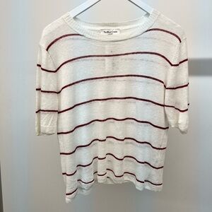 White and Red Striped Knit Top